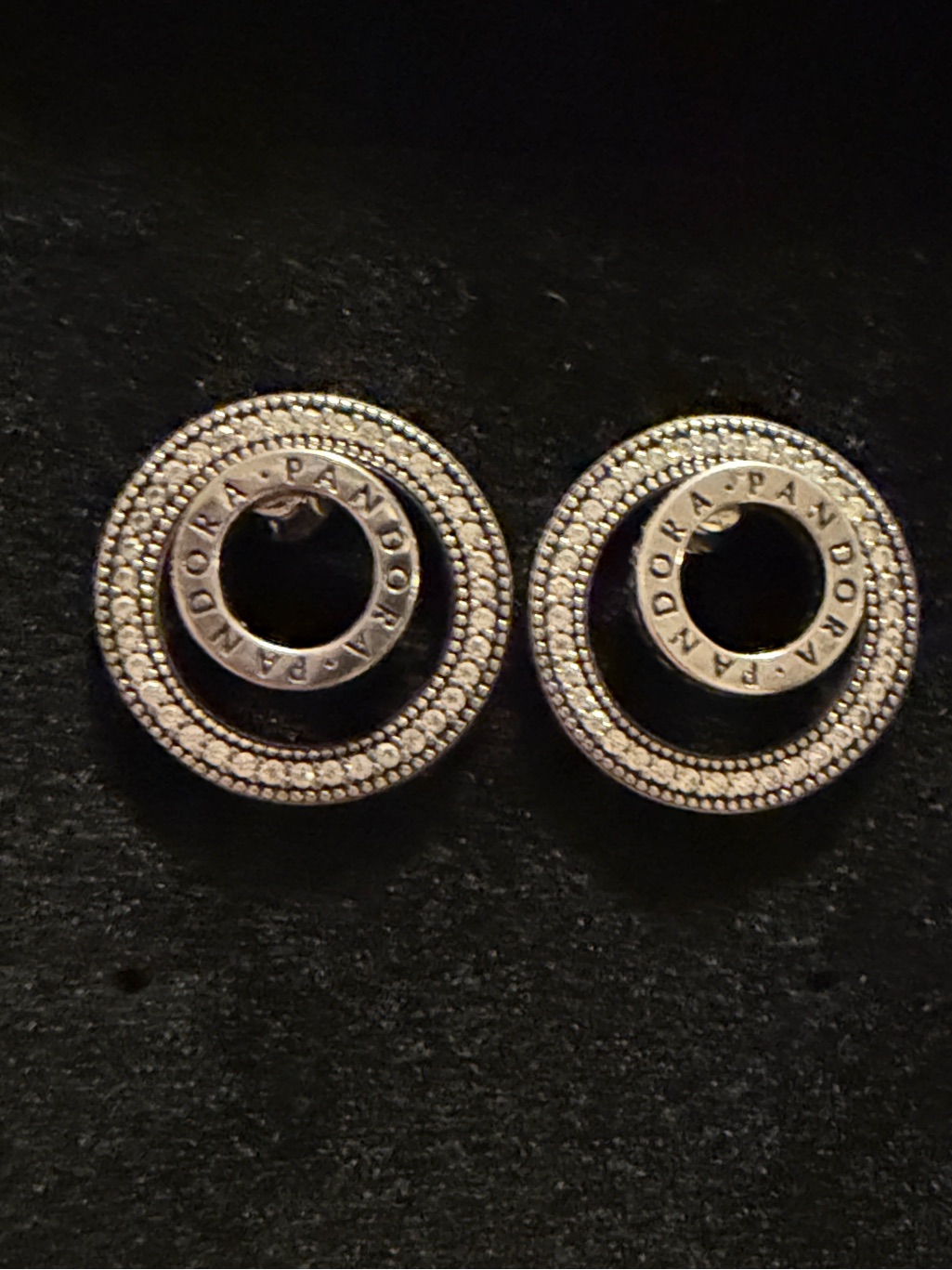 Pandora Solid Sterling Silver In Signature Logo Round Pave Circle Stud Earrings